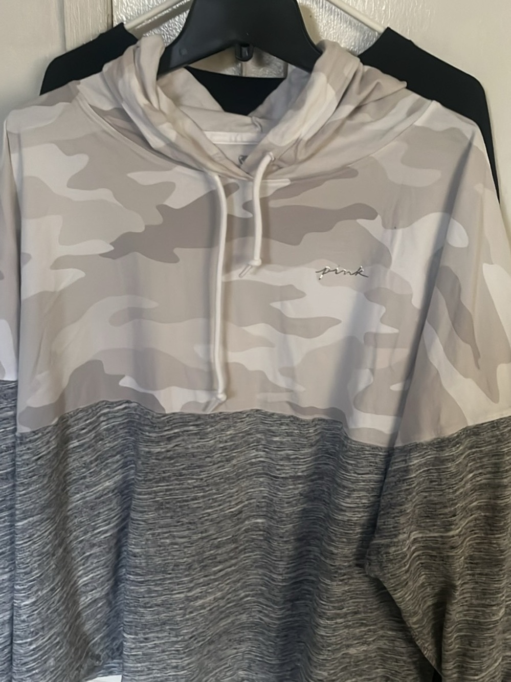 PINK Victoria's Secret Hooded Pullover — Gray & White Camo
